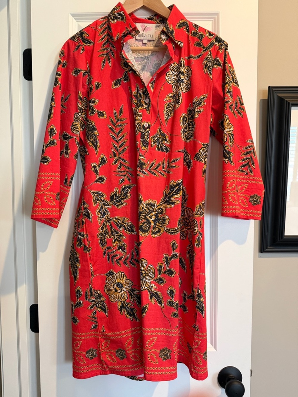 Bella Tu Red Floral Shirt Dress